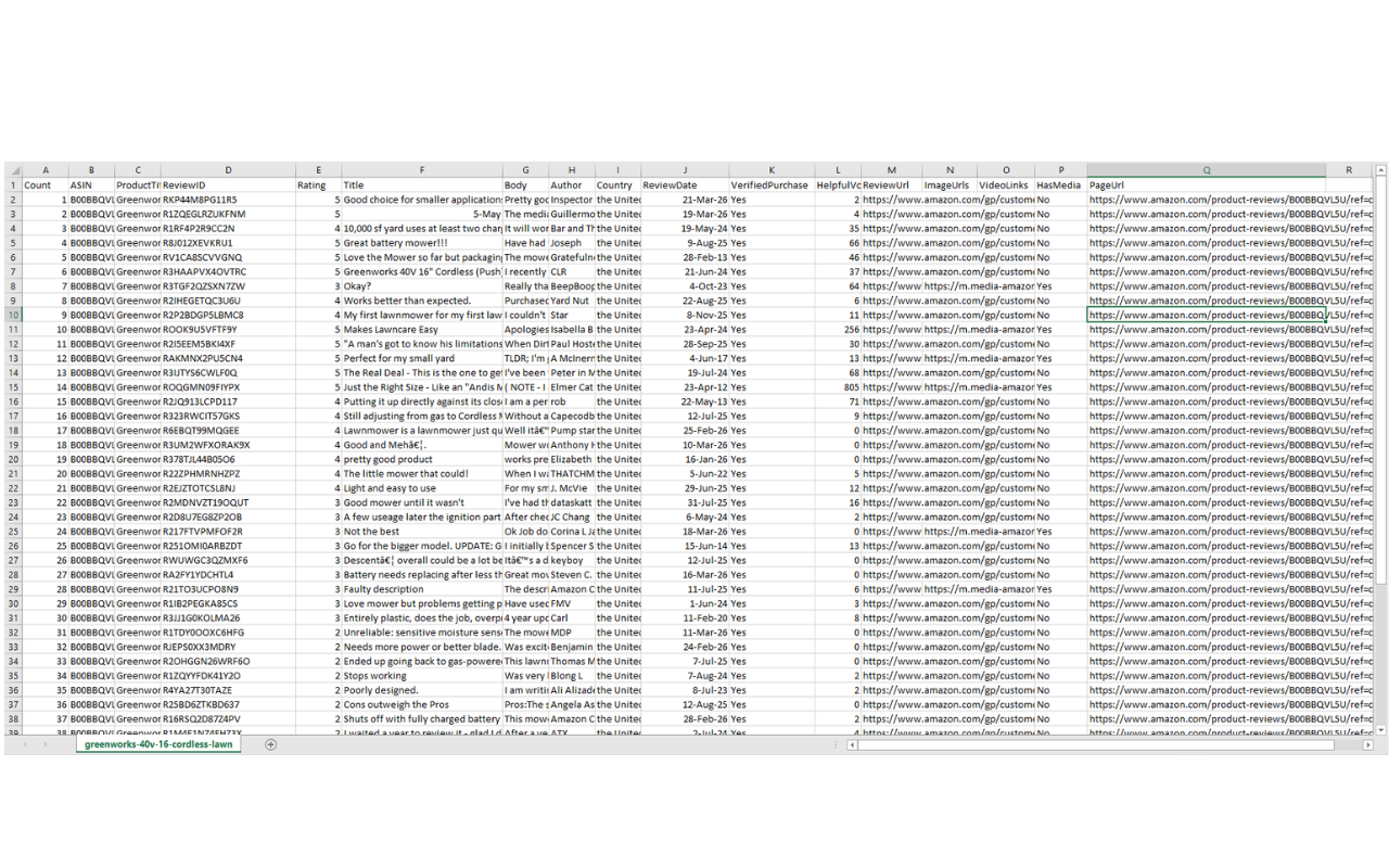 CSV output screenshot thumbnail